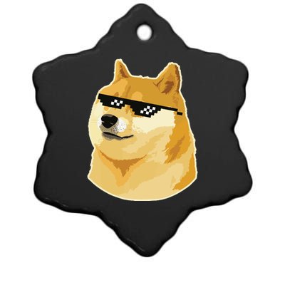 Doge With Deal With It Glasses Ceramic Star Ornament