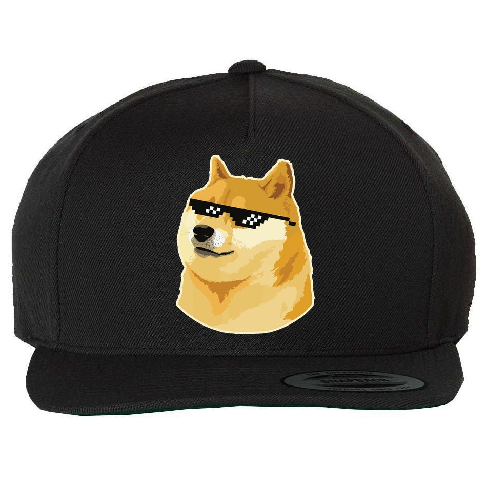 Doge With Deal With It Glasses Wool Snapback Cap