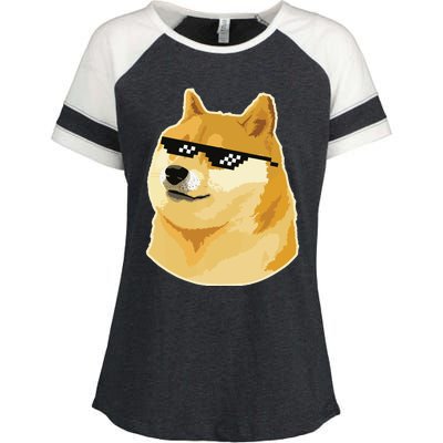 Doge With Deal With It Glasses Enza Ladies Jersey Colorblock Tee