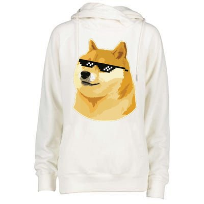 Doge With Deal With It Glasses Womens Funnel Neck Pullover Hood