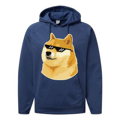 Doge With Deal With It Glasses Performance Fleece Hoodie