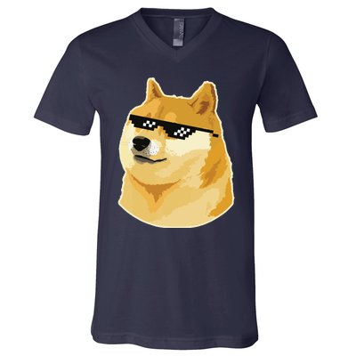 Doge With Deal With It Glasses V-Neck T-Shirt