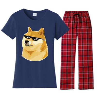 Doge With Deal With It Glasses Women's Flannel Pajama Set