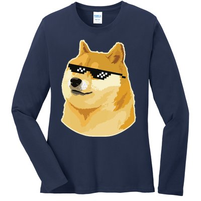 Doge With Deal With It Glasses Ladies Long Sleeve Shirt