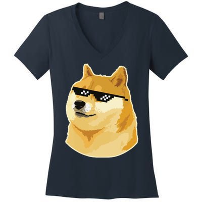 Doge With Deal With It Glasses Women's V-Neck T-Shirt