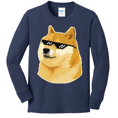 Doge With Deal With It Glasses Kids Long Sleeve Shirt