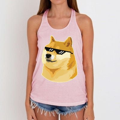 Doge With Deal With It Glasses Women's Knotted Racerback Tank