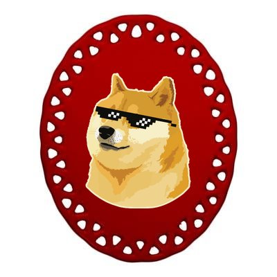 Doge With Deal With It Glasses Ceramic Oval Ornament