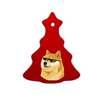 Doge With Deal With It Glasses Ceramic Tree Ornament