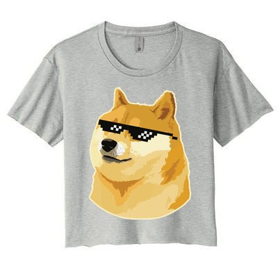 Doge With Deal With It Glasses Women's Crop Top Tee