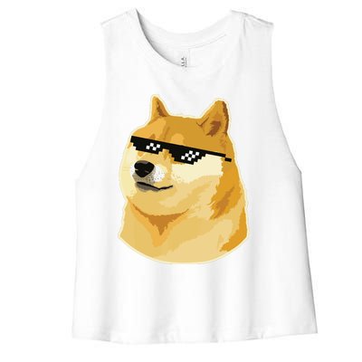 Doge With Deal With It Glasses Women's Racerback Cropped Tank