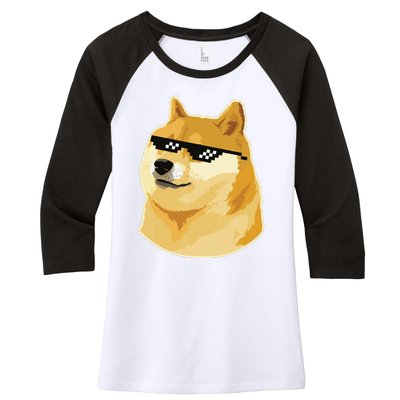 Doge With Deal With It Glasses Women's Tri-Blend 3/4-Sleeve Raglan Shirt