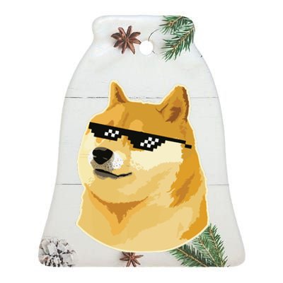 Doge With Deal With It Glasses Ceramic Bell Ornament