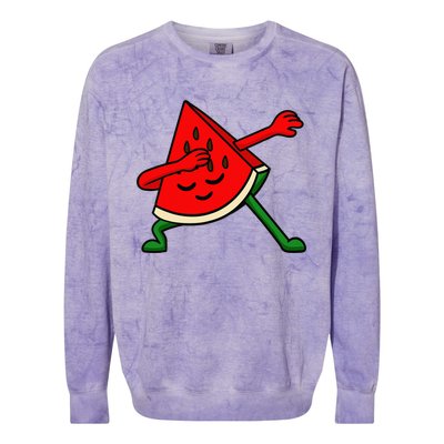 Dabbing Watermelon Fruitarian Lover Summer Fruit Slice Seeds Colorblast Crewneck Sweatshirt