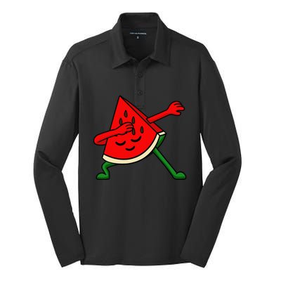 Dabbing Watermelon Fruitarian Lover Summer Fruit Slice Seeds Silk Touch Performance Long Sleeve Polo