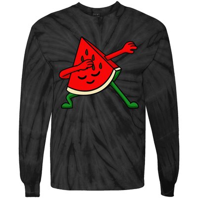 Dabbing Watermelon Fruitarian Lover Summer Fruit Slice Seeds Tie-Dye Long Sleeve Shirt