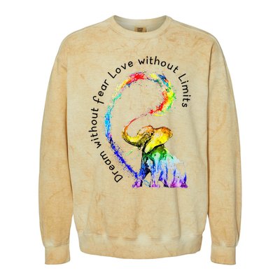 Dream Without Fear Love Without Limits Elephant LGBT Colorblast Crewneck Sweatshirt