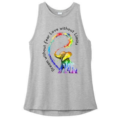 Dream Without Fear Love Without Limits Elephant LGBT Ladies PosiCharge Tri-Blend Wicking Tank