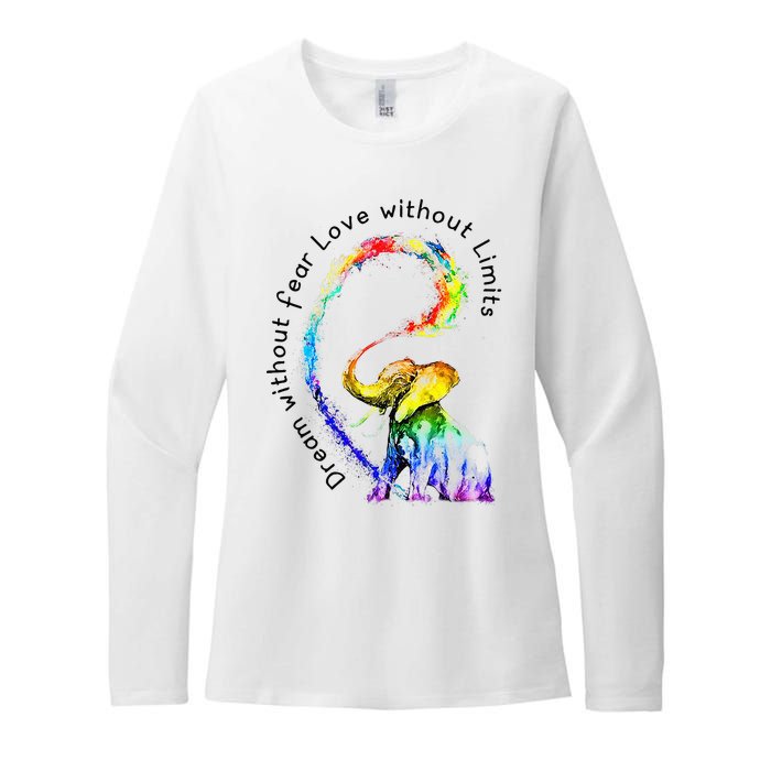 Dream Without Fear Love Without Limits Elephant LGBT Womens CVC Long Sleeve Shirt