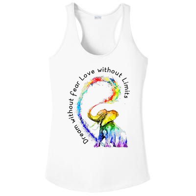 Dream Without Fear Love Without Limits Elephant LGBT Ladies PosiCharge Competitor Racerback Tank