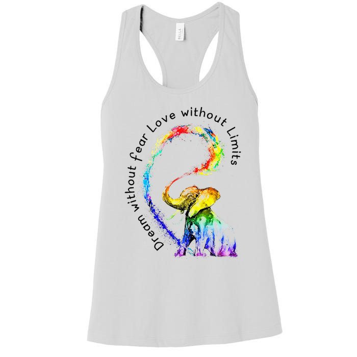 Dream Without Fear Love Without Limits Elephant LGBT Women's Racerback Tank