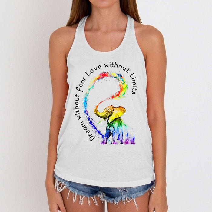 Dream Without Fear Love Without Limits Elephant LGBT Women's Knotted Racerback Tank