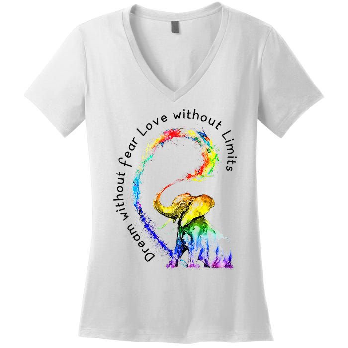 Dream Without Fear Love Without Limits Elephant LGBT Women's V-Neck T-Shirt