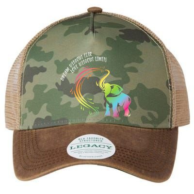 Dream Without Fear Love Without Limits Colorful Elephant Legacy Tie Dye Trucker Hat