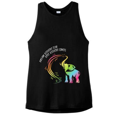Dream Without Fear Love Without Limits Colorful Elephant Ladies PosiCharge Tri-Blend Wicking Tank