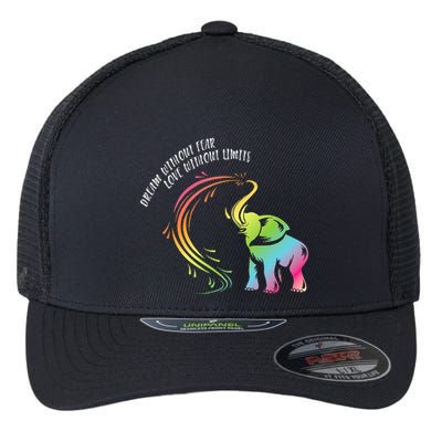 Dream Without Fear Love Without Limits Colorful Elephant Flexfit Unipanel Trucker Cap