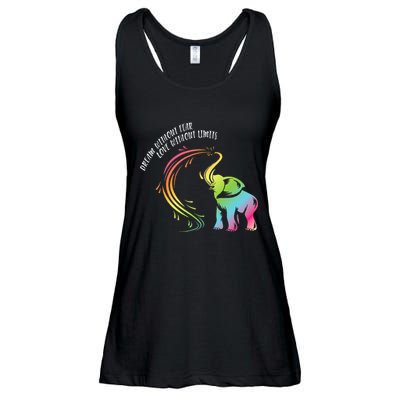 Dream Without Fear Love Without Limits Colorful Elephant Ladies Essential Flowy Tank