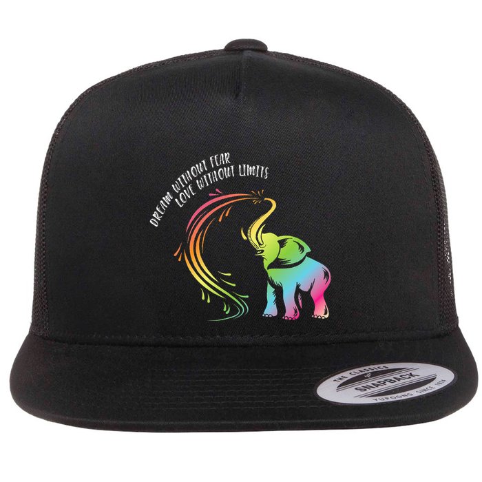 Dream Without Fear Love Without Limits Colorful Elephant Flatbill Hat