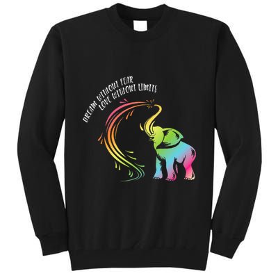 Dream Without Fear Love Without Limits Colorful Elephant Tall Sweatshirt