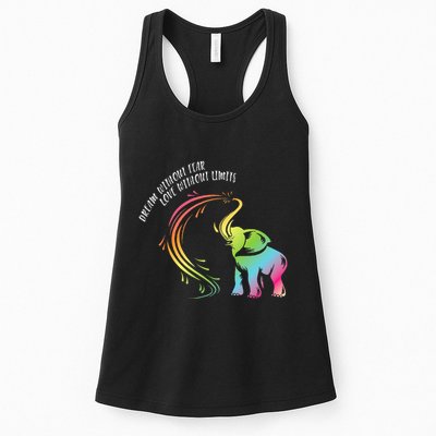 Dream Without Fear Love Without Limits Colorful Elephant Womens Tank Top