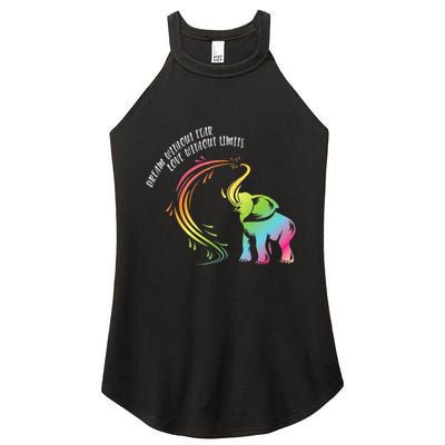 Dream Without Fear Love Without Limits Colorful Elephant Women's Perfect Tri Rocker Tank