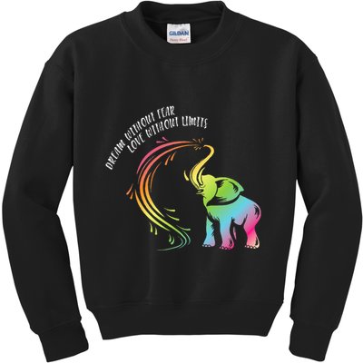 Dream Without Fear Love Without Limits Colorful Elephant Kids Sweatshirt