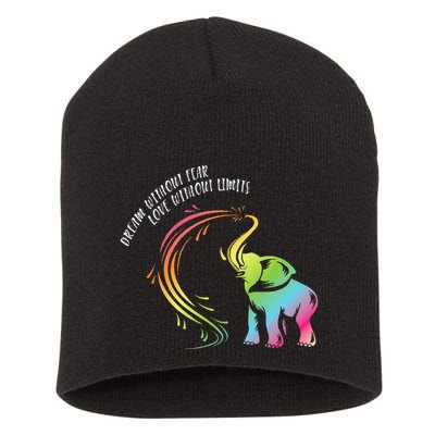 Dream Without Fear Love Without Limits Colorful Elephant Short Acrylic Beanie