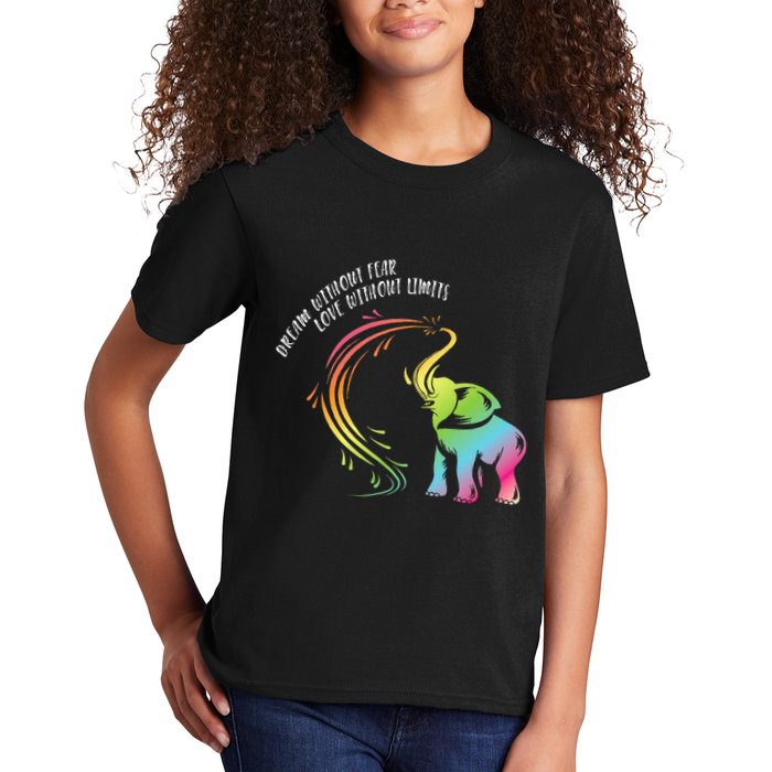 Dream Without Fear Love Without Limits Colorful Elephant Kids T-Shirt