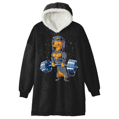 Dachshund Weightlifting Funny Gift For Deadlift Men Fitness Gym Gifts Hooded Wearable Blanket