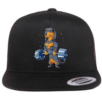 Dachshund Weightlifting Funny Gift For Deadlift Men Fitness Gym Gifts Flatbill Hat