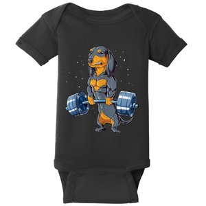 Dachshund Weightlifting Funny Gift For Deadlift Men Fitness Gym Gifts Baby Bodysuit