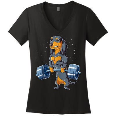 Dachshund Weightlifting Funny Gift For Deadlift Men Fitness Gym Gifts Women's V-Neck T-Shirt