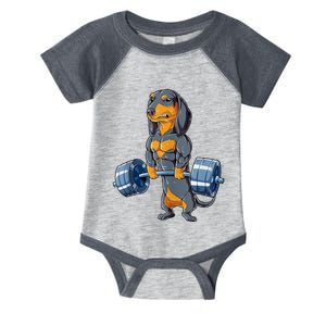 Dachshund Weightlifting Funny Gift For Deadlift Men Fitness Gym Gifts Infant Baby Jersey Bodysuit