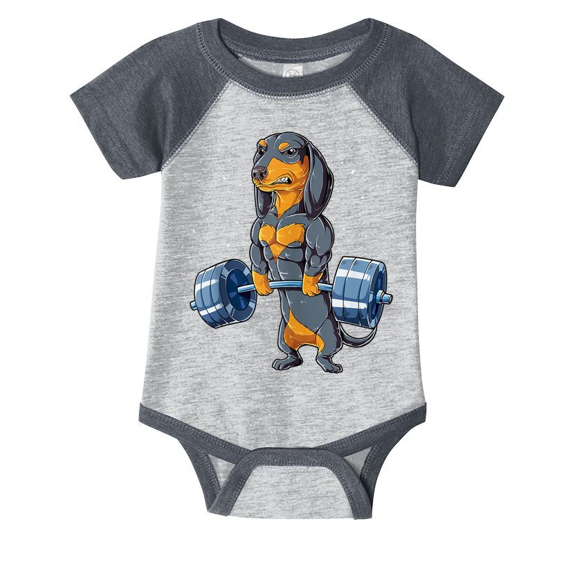 Dachshund Weightlifting Funny Gift For Deadlift Men Fitness Gym Gifts Infant Baby Jersey Bodysuit