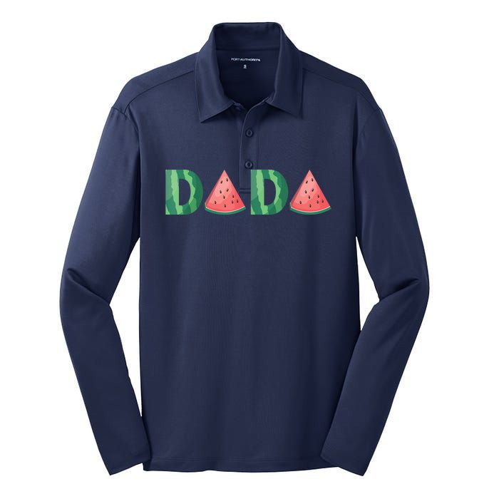 Dada Watermelon Funny Summer Fruit Gift - Great Father's Day Silk Touch Performance Long Sleeve Polo