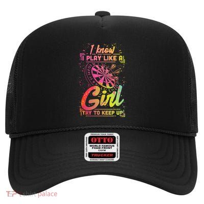 Darts Women Gift Arrows Field Team Play Like A Girl Darts High Crown Mesh Back Trucker Hat