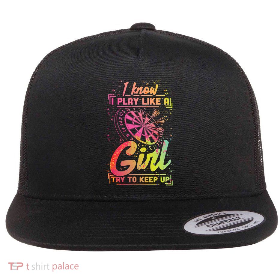 Darts Women Gift Arrows Field Team Play Like A Girl Darts Flat Bill Trucker Hat