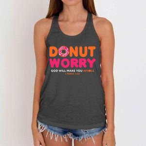 Donut Worry God Will Make You Whole Funny Religious Women's Knotted Racerback Tank