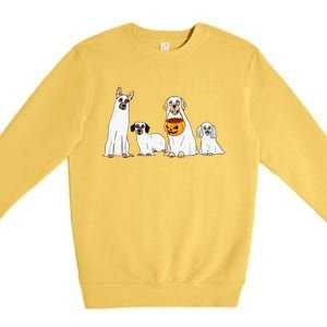 Dogs Wearing Ghost Costume Funny Dog Halloween Funny Funny Premium Crewneck Sweatshirt