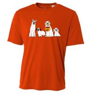 Dogs Wearing Ghost Costume Funny Dog Halloween Funny Funny Cooling Performance Crew T-Shirt